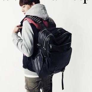 JG新款zipper 亮面PU合成皮革柳釘單肩雙肩兩用背包ZJH919工廠,批發,進口,代購