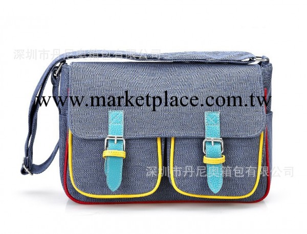 時尚棉麻佈包 休閒個性書包 單肩斜挎兩用包 皮革裝飾藍色麻佈包工廠,批發,進口,代購