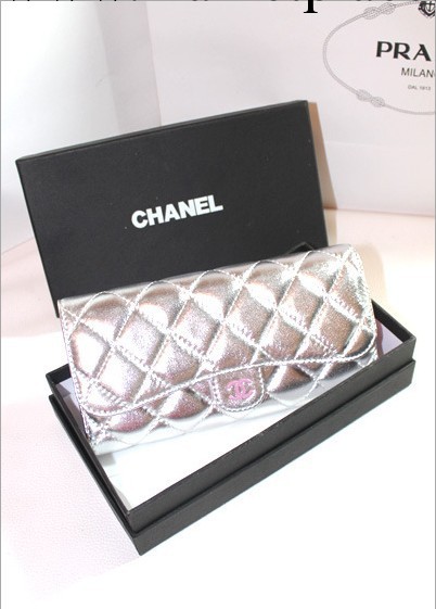 小香風羊皮經典款金屬色銀色菱格夜店女王真皮三折女士錢包手拿包工廠,批發,進口,代購