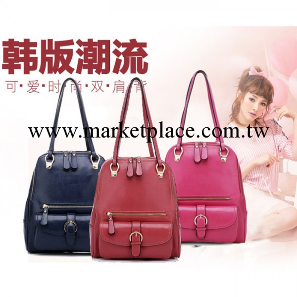 2014爆款韓版潮流時尚淑女油臘牛皮雙肩包背包單肩包兩用廣州批發工廠,批發,進口,代購