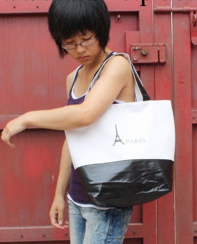 加工定做新款斜跨單肩包女包|巴黎高塔加厚多用包兩用包帆佈包工廠,批發,進口,代購