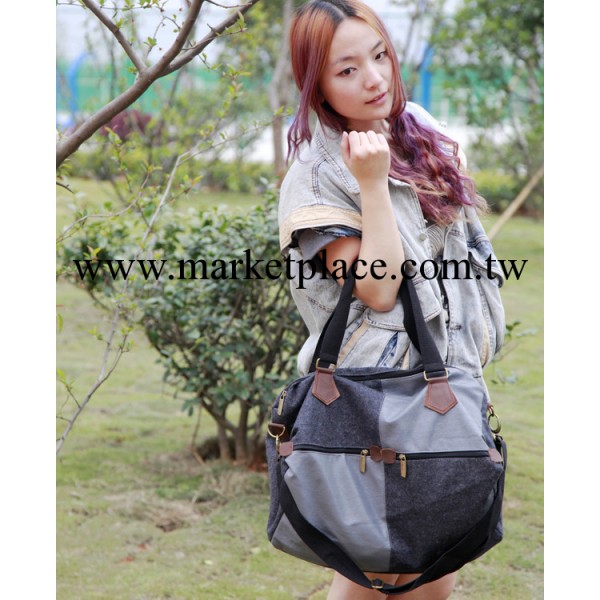 韓版手提包撞色單肩包休閒帆佈包包女潮流帆佈大包簡約斜跨包兩用工廠,批發,進口,代購