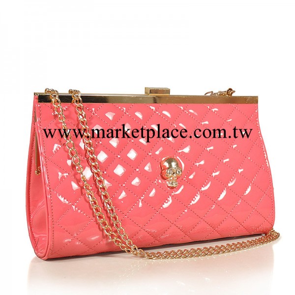 2014新款韓版時尚菱格斜挎包骷髏頭漆皮女包糖果色手拿包一件代發工廠,批發,進口,代購