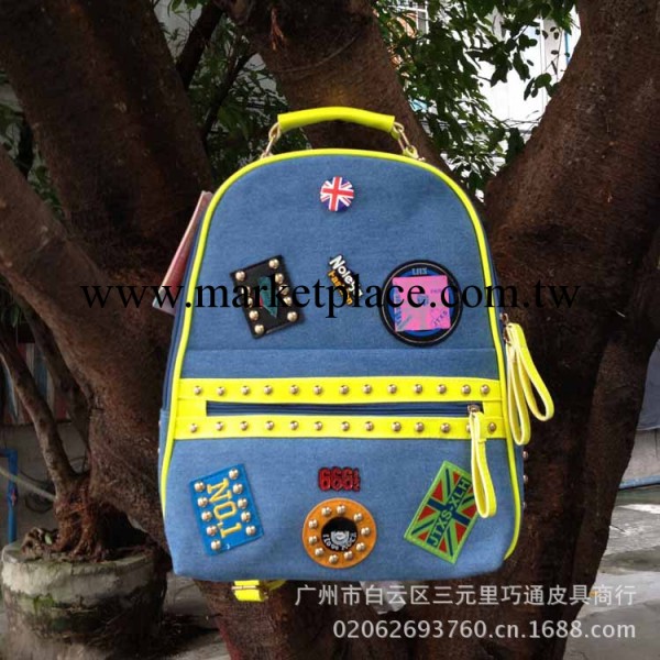 8802韓版時尚鉚釘牛仔藍色休閒雙肩包潮流卡哇伊時尚包潮流背包工廠,批發,進口,代購