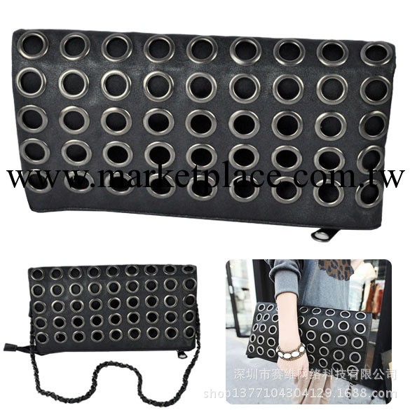 新款韓版潮流女包 時尚靚麗圓形鉚釘兩用手拿包斜挎包 皮質女式包工廠,批發,進口,代購