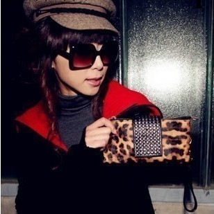 2013新款時尚韓版夏季女士錢包小手包鉚釘豹紋手拿包晚宴包女包包批發・進口・工廠・代買・代購