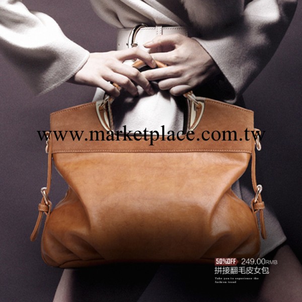 新品特價簡百格新款女包 時尚翻毛皮真皮女包 手提OL休閒日韓女包工廠,批發,進口,代購