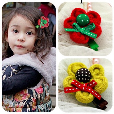 批發 韓國 兒童發飾 寶寶頭飾 兩色佈藝花朵邊夾批發・進口・工廠・代買・代購