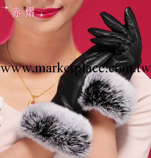 2013羊皮手套女冬季可愛韓版時尚加厚保暖女士女式兔毛真皮手套工廠,批發,進口,代購