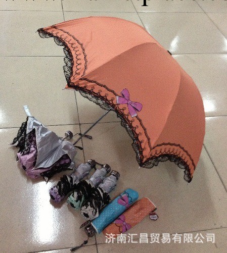 創意韓版新款公主蝴蝶結印銀膠蕾絲三折太陽傘晴雨遮陽傘禮品傘工廠,批發,進口,代購