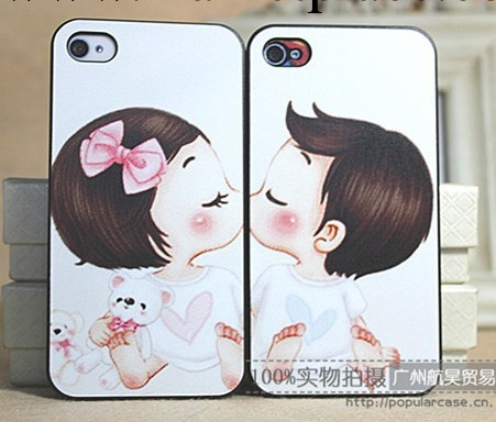 潮款 接吻小情侶iphone4手機殼 蘋果4s卡通保護套磨砂創意外殼工廠,批發,進口,代購