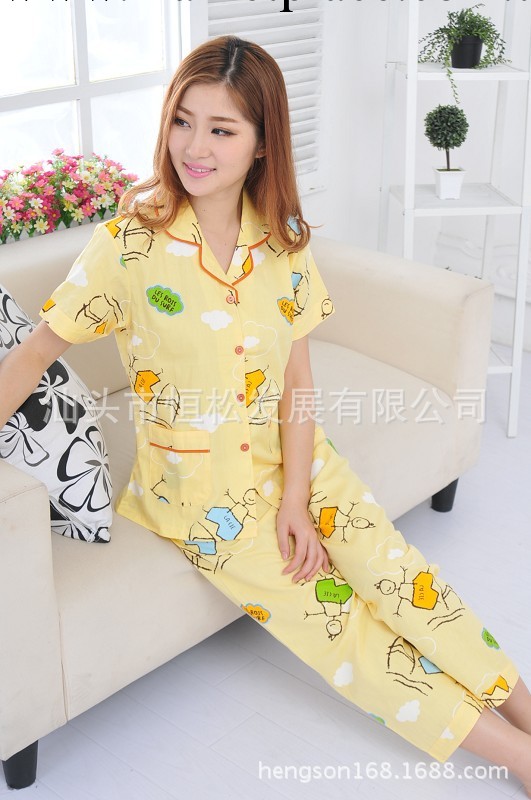 夏季誘惑 梭織全棉 短袖長褲 女式傢居服睡衣套裝13715A工廠,批發,進口,代購
