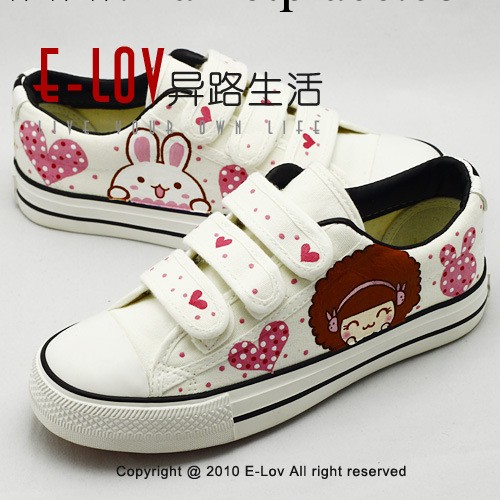 E-LOV異路步祥BBGIRL蠟筆小星手繪帆佈鞋童鞋女鞋白色M013工廠,批發,進口,代購