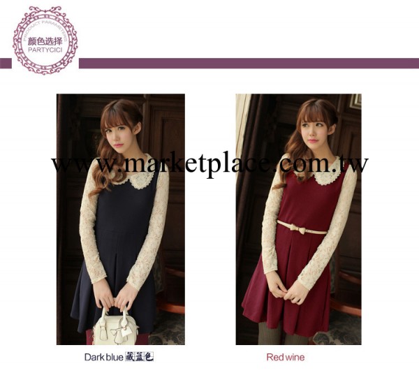 2013秋裝韓版新款日系甜美蕾絲學院風可愛娃娃領連衣裙工廠,批發,進口,代購