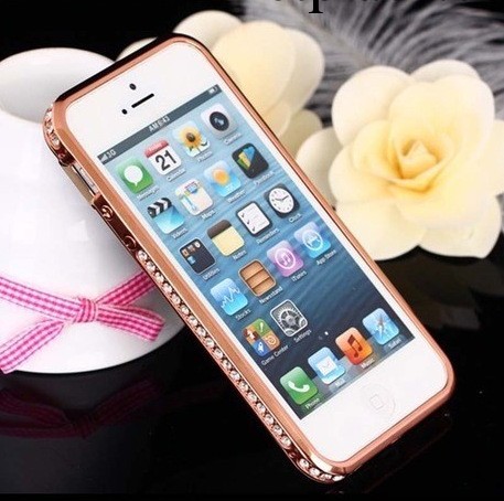 蘋果5/5s邊框 iphone4/4s水鉆手機殼 金屬鑲鉆外殼金色鉆石帶鉆套工廠,批發,進口,代購