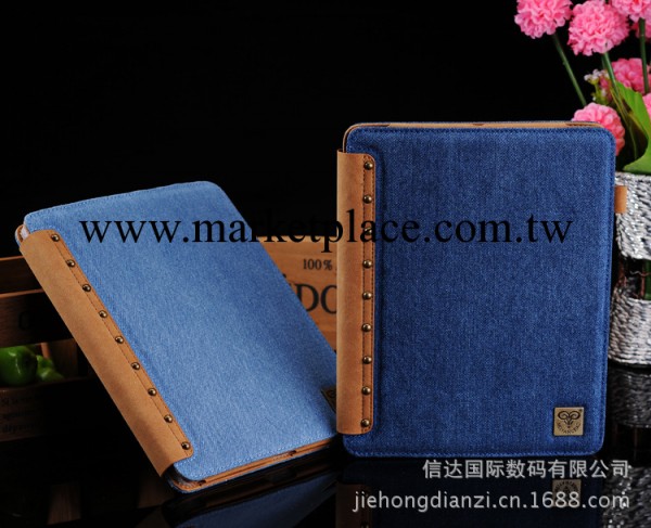 新款牛仔紋ipad mini保護套 蘋果迷你牛仔佈蘑菇釘時尚奢華款皮套工廠,批發,進口,代購