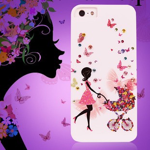 彩蝶精靈 iphone5s手機殼 水鉆插畫外殼 蘋果4s手機套 保護套工廠,批發,進口,代購