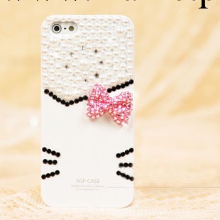 IPHONE5kitty貓貼鉆手機殼 蘋果5珍珠蝴蝶結手機殼批發工廠,批發,進口,代購
