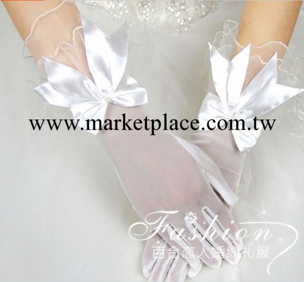 新娘結婚 婚紗禮服配飾手套 有指短紗蝴蝶結蕾絲花邊手套批發・進口・工廠・代買・代購