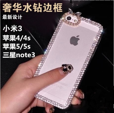 iphone4s水鉆邊框純手工鉆殼蘋果5s鉆殼兔耳朵5c貼鉆手機殼保護框工廠,批發,進口,代購