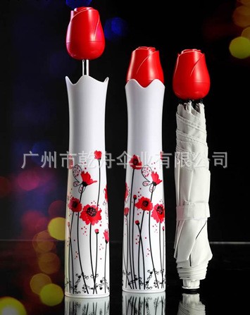 廣東廠傢創意玫瑰花雨傘可愛創意折疊傘遮陽傘玫瑰花瓶傘玫瑰傘工廠,批發,進口,代購