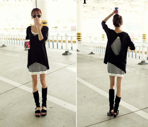 2014韓版女裝秋裝新款寬松蝙蝠長袖針織衫吊帶連衣裙兩件套工廠,批發,進口,代購