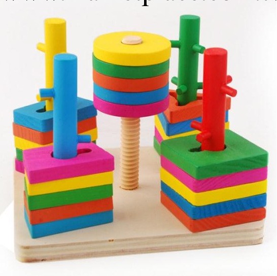 木制玩具 鍛練大腦和小手 認顏色形狀 積木批發 五柱套裝積木批發・進口・工廠・代買・代購