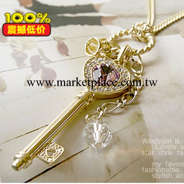 2119韓版長款紫水晶愛心金色皇冠鑰匙項鏈毛衣鏈 兩色可選工廠,批發,進口,代購