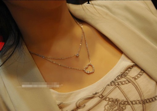 A060 韓版飾品 淑女雙層心型閃亮水鉆項鏈 飾品廠傢直銷工廠,批發,進口,代購