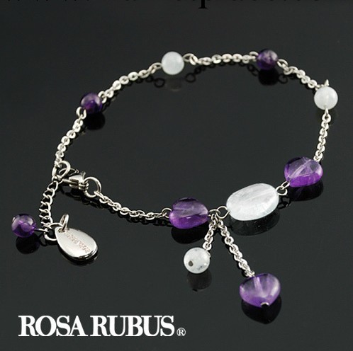 ROSARUBUS 禮物 天然海藍寶旦型紫水晶桃心鏈腳鏈 女 防過敏批發・進口・工廠・代買・代購