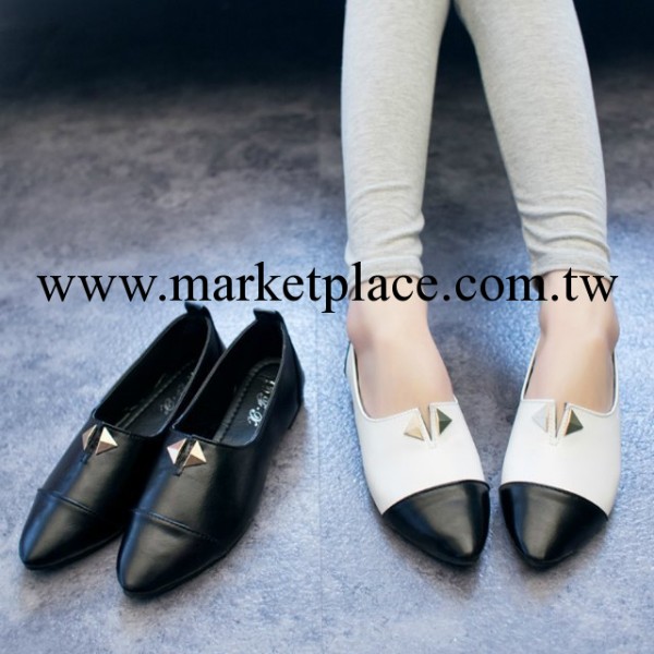 小尖頭黑白色拼色潮淺口歐美復古英倫女式鞋子平底女鞋女平跟單鞋工廠,批發,進口,代購