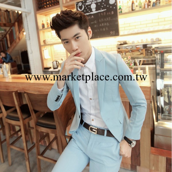 春裝男裝 2014修身韓版男士小西裝 潮男藍色休閒西服 男式外套工廠,批發,進口,代購