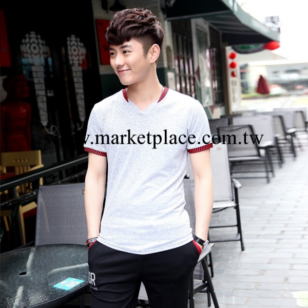 V-CHANGE新款男式夏季短袖T恤 韓版男裝純色螺紋領T恤 品牌直銷批發・進口・工廠・代買・代購