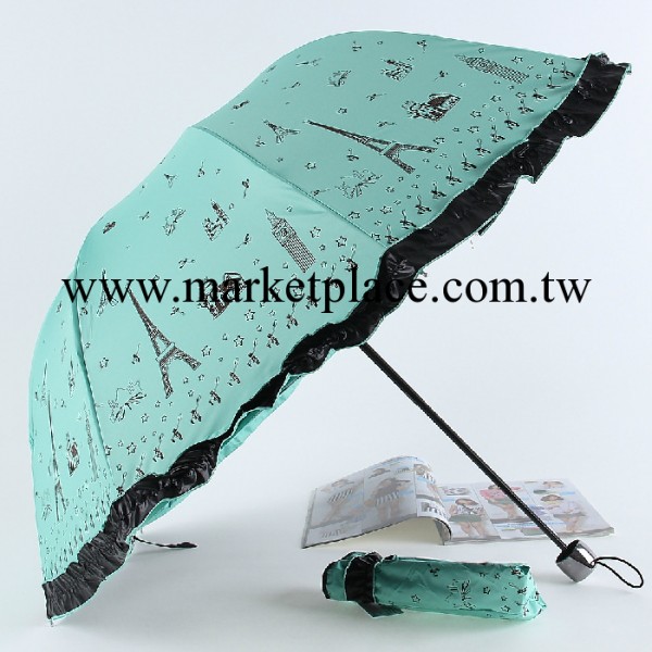 【夥拼】新款黑膠印花傘 鑲邊防紫外線傘遮陽傘三折晴雨傘 668工廠,批發,進口,代購