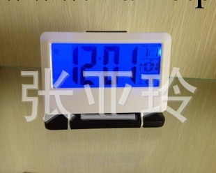 新2代 LCD大屏幕感應聲控鐘/藍光背景電子時鐘溫度計萬年歷鬧鐘工廠,批發,進口,代購