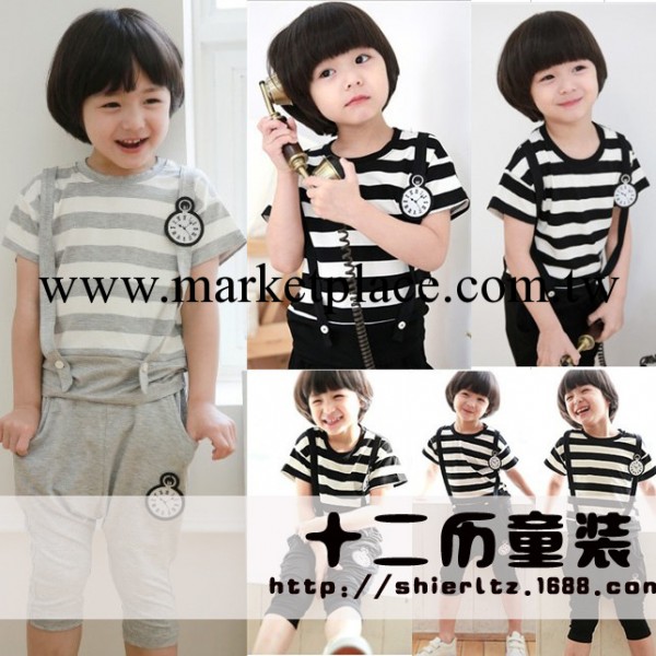 2014新款韓版夏款童裝 童套裝 條紋短袖褲子二件套 校服園服批發工廠,批發,進口,代購