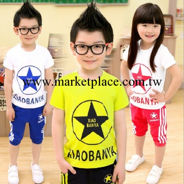 夏裝韓版新款大童裝五星套裝男童女童短袖T恤中褲童套裝一件代發批發・進口・工廠・代買・代購
