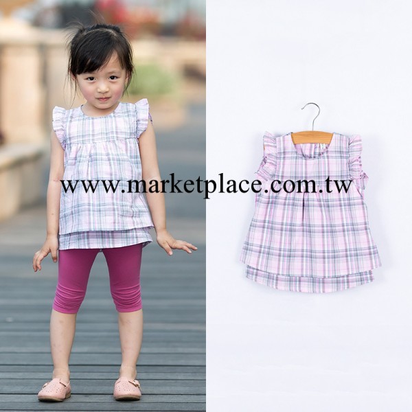 2014夏裝 韓國女童 飛袖格子襯衫 娃娃衫 571 0.62kg工廠,批發,進口,代購