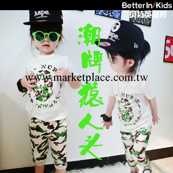【預售】潮牌猿人頭bape兒童迷彩套裝 2014夏季新品短袖童套裝工廠,批發,進口,代購