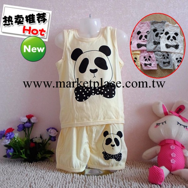 2014童裝夏季新品 小熊貓純棉童套裝 男女兒童背心套裝批發 2191工廠,批發,進口,代購