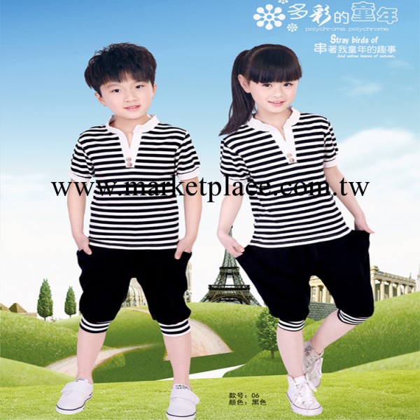 2014新款童裝夏季校服 條紋海軍風休閒童套裝 小學生校服批發工廠,批發,進口,代購