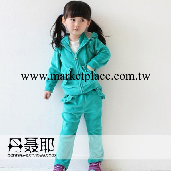 【雅源】2014春秋童 韓版天鵝絨木耳邊套裝女童運動服 生產傢工廠,批發,進口,代購