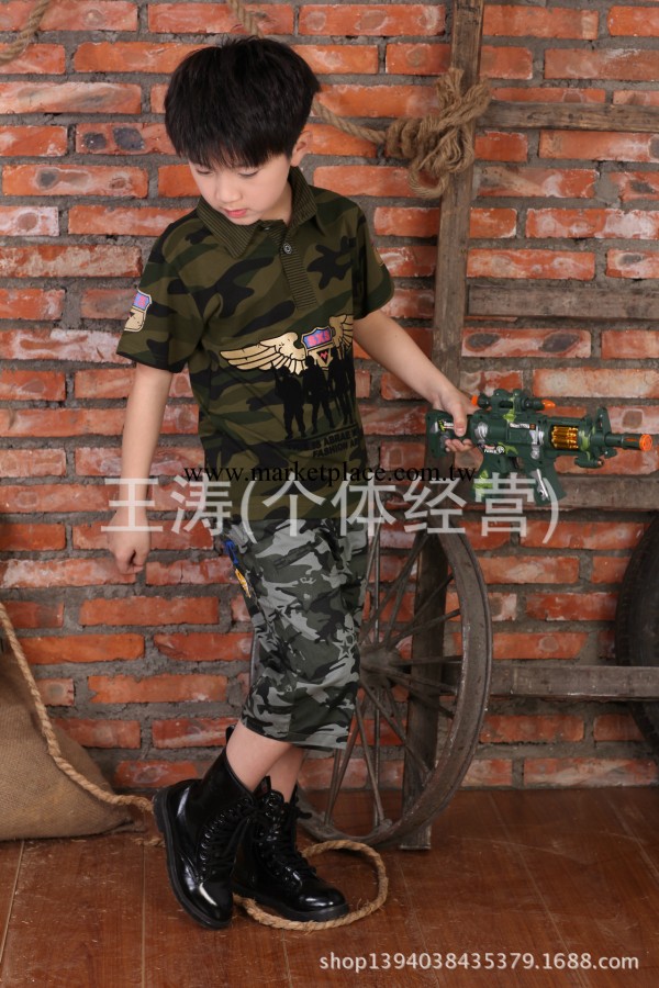 童裝批發 2014新款夏裝男童休閒兒童迷彩服套裝 時尚軍裝套裝工廠,批發,進口,代購