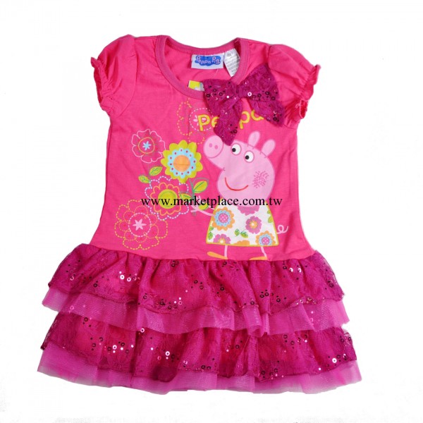2013女童新款 佩佩豬卡通圖案蕾絲連衣裙 外貿童裝Peppa Pig批發・進口・工廠・代買・代購