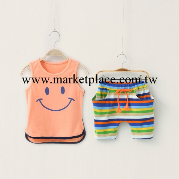 夏季新品純棉兒童套裝兩件套 條紋無袖女童套服童裝 韓版童夏裝工廠,批發,進口,代購