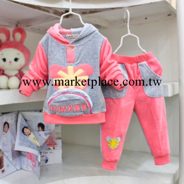 2014春季童裝新品 天鵝絨童套裝 拼接色女童運動服套裝 廠傢直銷工廠,批發,進口,代購