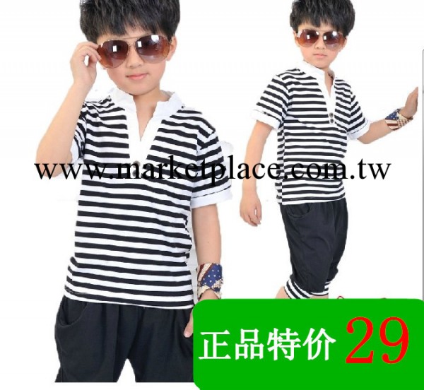 2014新款男孩童裝兒童運動衣服裝小孩男童短袖條紋套裝夏季夏裝潮工廠,批發,進口,代購