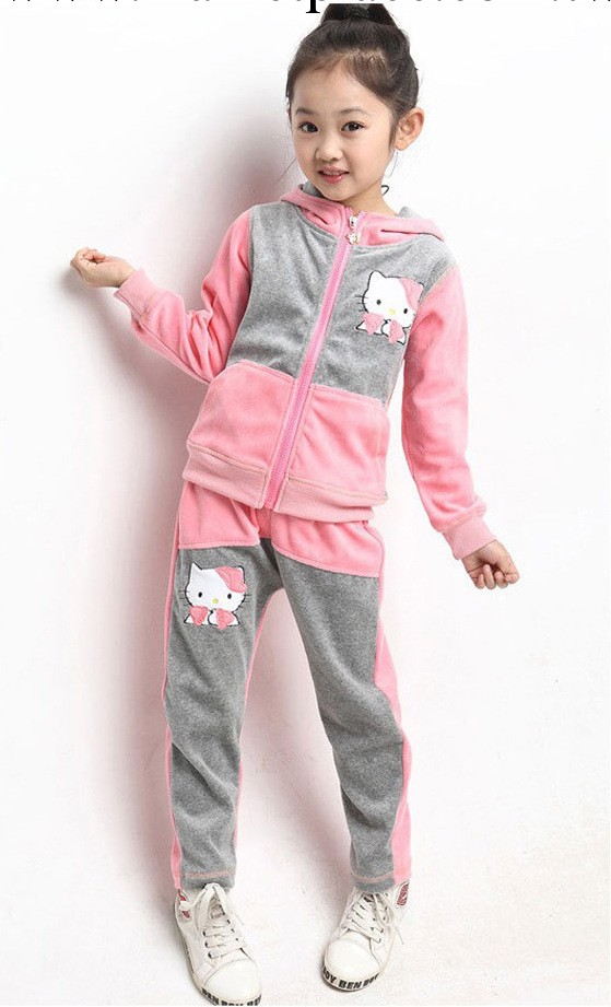 2014春秋款韓版hello kitty  女童貓咪天鵝絨休閒套裝 兒童套裝工廠,批發,進口,代購