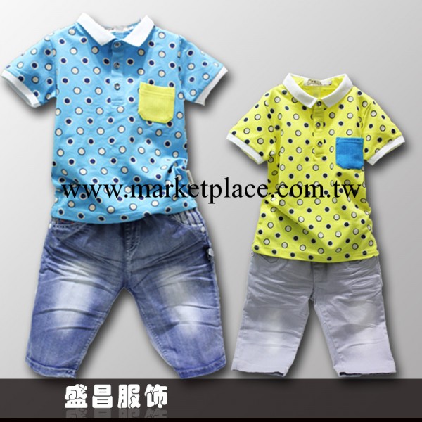 夏款童裝兩件套 中小兒童外貿原單韓版時尚高檔圓點男童休閒套裝工廠,批發,進口,代購