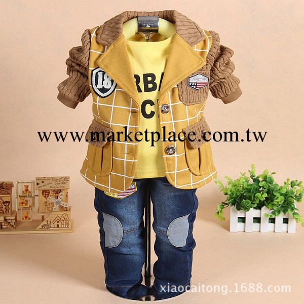 2014廣州品牌童裝 春款男童三件套 韓版格子小西裝嬰幼兒童套裝批發・進口・工廠・代買・代購